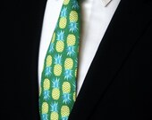 Tie Green – Pineapple Necktie, Unique Mens Neck Tie Great for Hawaiian Theme Wedding Tie, Alos Available as a Skinny Tie