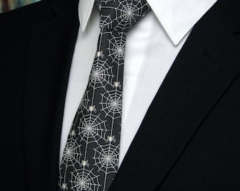 Halloween Necktie, Halloween Tie, Spider Web Necktie, Spider Web Tie, Mens Necktie, Mens Tie, Black, White, Cotton, Goth, Gothic, Dad, Gift
