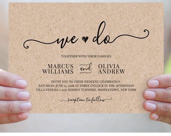 We Do Wedding Invitation Template, Printable Heart Wedding Invite, RSVP, Details Card, Instant Download, Editable, Modern Wedding #030A