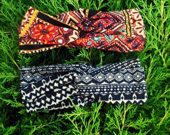Tribal headband-Aztec Headband-Boho headband-Hippie Headband-Yoga headband-Twist headband-Ethnic headband-Tribal turban-Knot headband