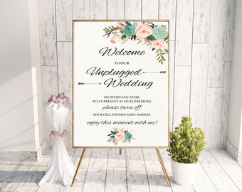 Mint Unplugged Wedding Sign Unplugged Ceremony Sign Boho Wedding Sign No Cell Phones Sign No Cameras Sign Printable Wedding Decoration