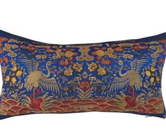 Silk Embroidered Chinoiserie Boudoir Pillow