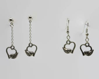 Earrings - silver - winged heart 3.5 cm