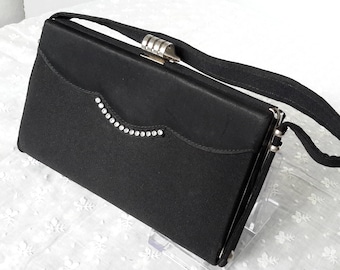 Vintage Black Evening Bag with Diamanté c1950s
