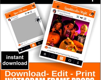 Halloween Frame Prop-Instagram Frame - Halloween Photo Booth- Cut Out frame Prop -Editable PDF - Social Media Prop Frames - Digital Download