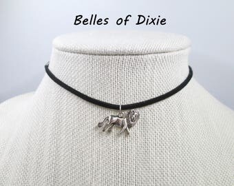 Silver LION Choker Tan Black Leather Choker Collar Necklace Lion Earrings Jewelry Alpha Delta Pi Necklace Phi Mu Choker Sorority Sister Gift