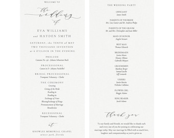 Melia: Printable Wedding Program Template, Calligraphy Wedding Program, Simply Editable PDF, Calligraphy Flat Panel PDF Instant Download