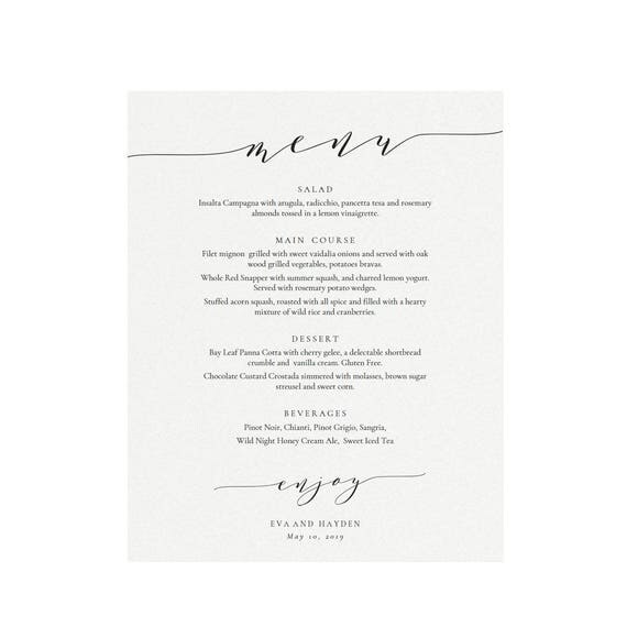 Melia: Printable 16x20 Buffet Dinner Menu Sign in Black