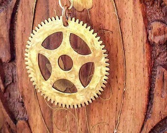 Clock Gear Pendant / Necklace / Textured Brass Gear / Antique Gear Pendant / Steampunk Gear / Authentic Clock Gear Pendant / FREE SHIPPING