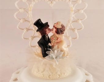Vintage Bride and Groom Wedding Cake Topper 1950's
