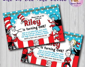 Cat in the Hat Invitation, Cat in the Hat Birthday Party, Cat in the Hat 1st Birthday Party Dr Seuss Invitation Dr Seuss Birthday Book Theme
