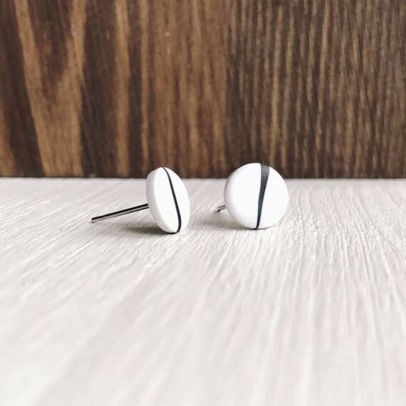 Black line clay stud earrings polymer clay contemporary
