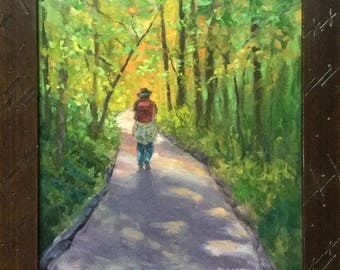 Original Oil Painting Framed Landscape "Ron's Red Backpack"