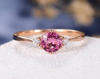 tourmaline engagement ring pink rose gold three stone rubellite women october birthstone wedding unique diamond anniversary - Pink Wedding Ring tourmaline engagement ring pink rose gold three stone rubellite women october birthstone wedding unique diamond anniversary - Pink Wedding Ring