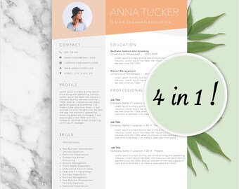 Modern Resume Template / CV Template for Word, Cover Letter, four Page Resume, Teacher Resume, professional Resume, INSTANT DOWNLOAD