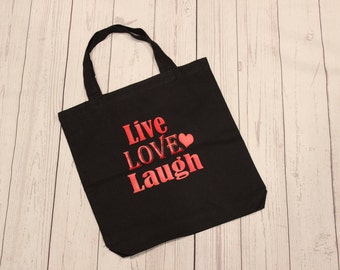 Live Love Laugh Canvas Tote, Black Canvas Tote