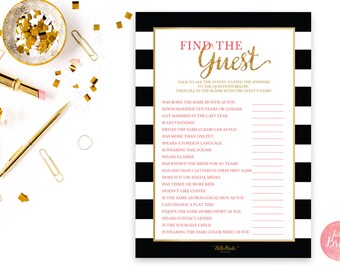 Find the Guest Bridal Shower Game - Black and Gold - Bridal Shower Game - Instant Download - BW001