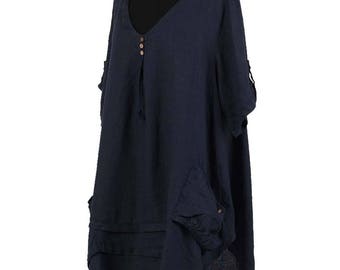 LU.EL COAT LINEN CONTRAST DRAW STRING HEM & WAIST TRIM HALF SLEEVE SL61933 BLACK main image 1
