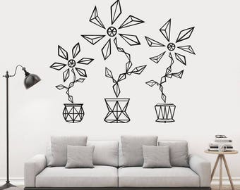 Wall Decal Flower, Floral Wall Sticker, Wall Art Bloom, Graphic Style Flower, Geometric Flower, Geometric Art, Bedroom Wall Art , WA9