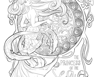 Ariel, Disney's Little Mermaid Art Nouveau COLORING PAGE!