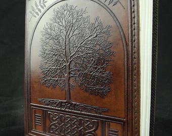 Celtic Tree of Life - Handmade Leather Journal Diary with Hand-Tooled ASH TREE