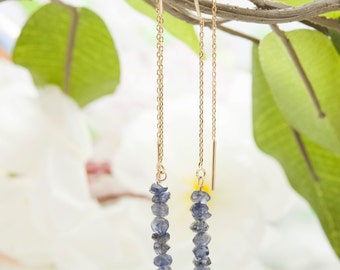 Zodiac Jewelry - Genuine Sapphire Earrings - September Birthstone - Sapphire Threader Earrings - Custom Bridesmaid Gifts -Personalized Gift