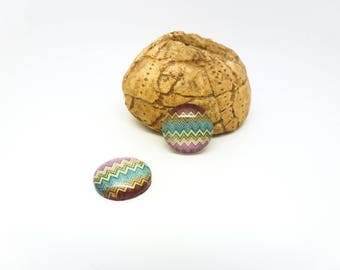 2 glass cabochons 14mm geometric Chevron yellow/green/purple (SFCV11-03)