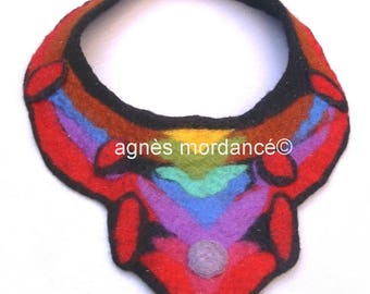 Necklace felted "the Sahara" bib - Merino Wool felted - OOAK