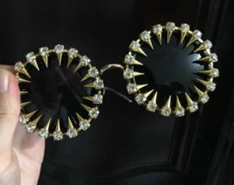 Rhinestone Studded Sunglasses, Glam Sunglasses, Oval Sunglasses, burning man goggles, Steampunk, Costume Glasses, Halloween Goggles