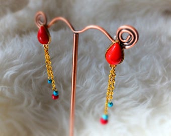Earrings dangle / drops - red stone