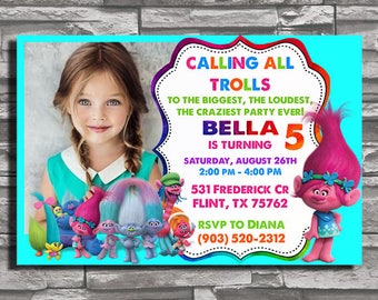 Trolls Invitation, Trolls Birthday Invitation, Trolls Birthday Party, Trolls Birthday, Trolls Party Invitation, Trolls Party Ideas