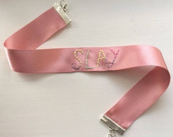 Banware pink hand embroidered choker main image 0