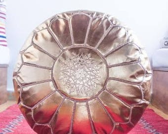 Marrakesh Genuine Leather Golden Gold Pouf Ottoman Big X 2 1 9
