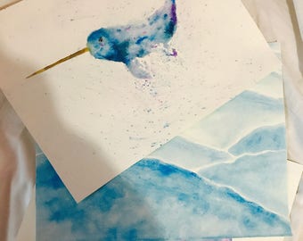 narwhal original watercolor painting
