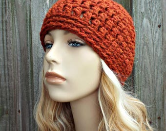 Spice Burnt Orange Beanie - Crochet Womens Hat Mens Hat - Warm Winter Hat - READY TO SHIP
