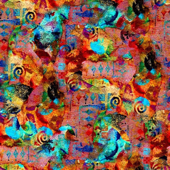 Artisan Sateen Cotton Textile Artist Made Fabric Paper Collage Look Home Decor Drapery Pillows