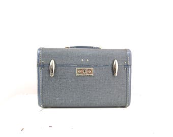Vintage Train Case | 1940s Samsonite Gray Tweed Train Case with Key
