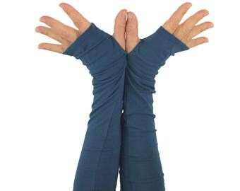 Arm Warmers in Midnight Blue - Grey Blue - Organic Cotton Fingerless Gloves