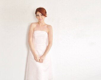 pastel pink polka dot party dress . sheer strapless dance frock .small