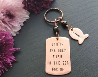 Gift for Him - Copper 7th Anniversary Gift - Hand Stamped Keyring - Anniversary gift for him - 7th Wedding Anniversary