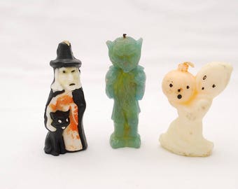 Vintage 1950's Gurley Halloween Candle Set - Witch - Ghoul - Ghost