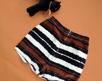 1960s Plush Corduroy Striped Short Shorts Pin Up Juniors XXS 23-24 inch waist 34 hip
