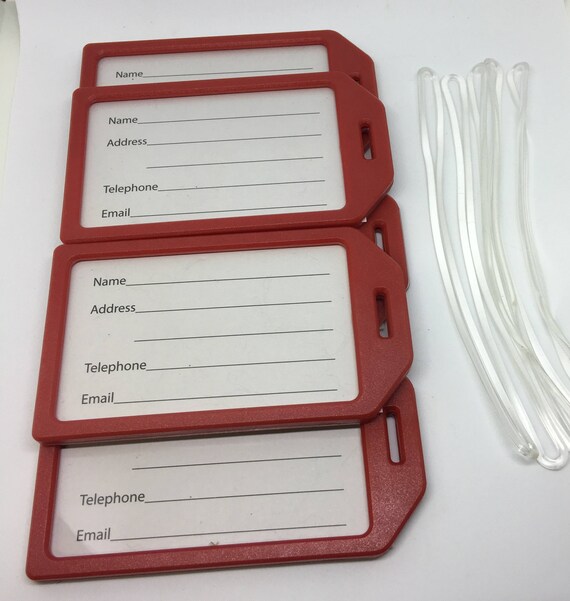 Red Luggage Tag Holder Clear insert cover 5 luggage tags