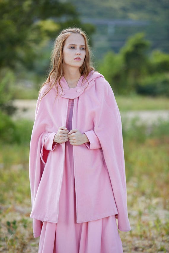 pink wool cape oversized hooded cape hooded wool cape