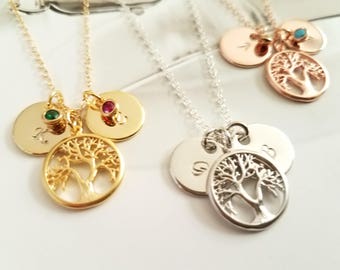 Personalized Mothers Gift, Family Tree Necklace, Mothers Birthstone Necklace, Grandma Necklace, Initial Stamped Jewelry, Initial Jewelry