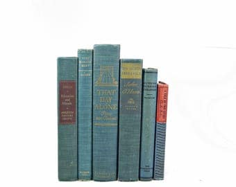Cerulean Blue Decorative Books, Antique Book Set, Old Book Stack, Wedding Centerpiece, Vintage Book Collection, Book Decor, Instant LIbrary,