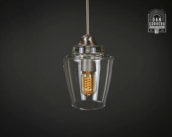 Pendant Light Fixture | Edison Bulb | Brushed Nickel | Pendant | Kitchen Light | Pendant Light | Edison Light Bulb | Small Hurricane Shade