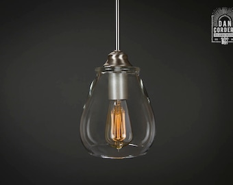 Pendant Light Fixture | Edison Bulb | Brushed Nickel | Pendant | Kitchen Light | Pendant Light | Edison Light Bulb | Pear Shade