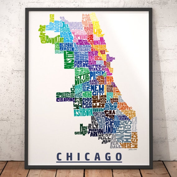 Chicago neighborhood map print Chicago map art Chicago art