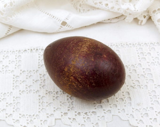 Antique French Wooden Darning Egg, Turned Yew Wood Egg Shaped Box, Maroon Colored Oval Storage, Vintage Sewing Tool from France, Brocante